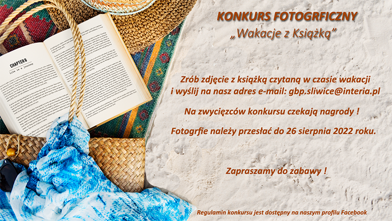 Plakat konkurs wakacje z książką