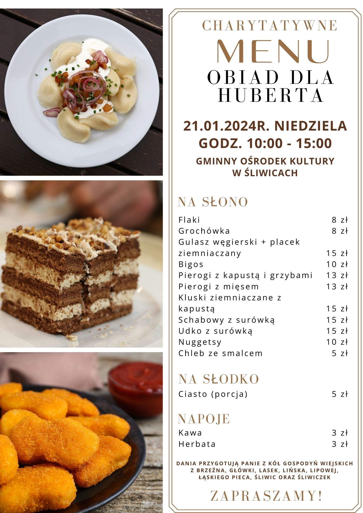 menu obiad charytatywny dla huberta