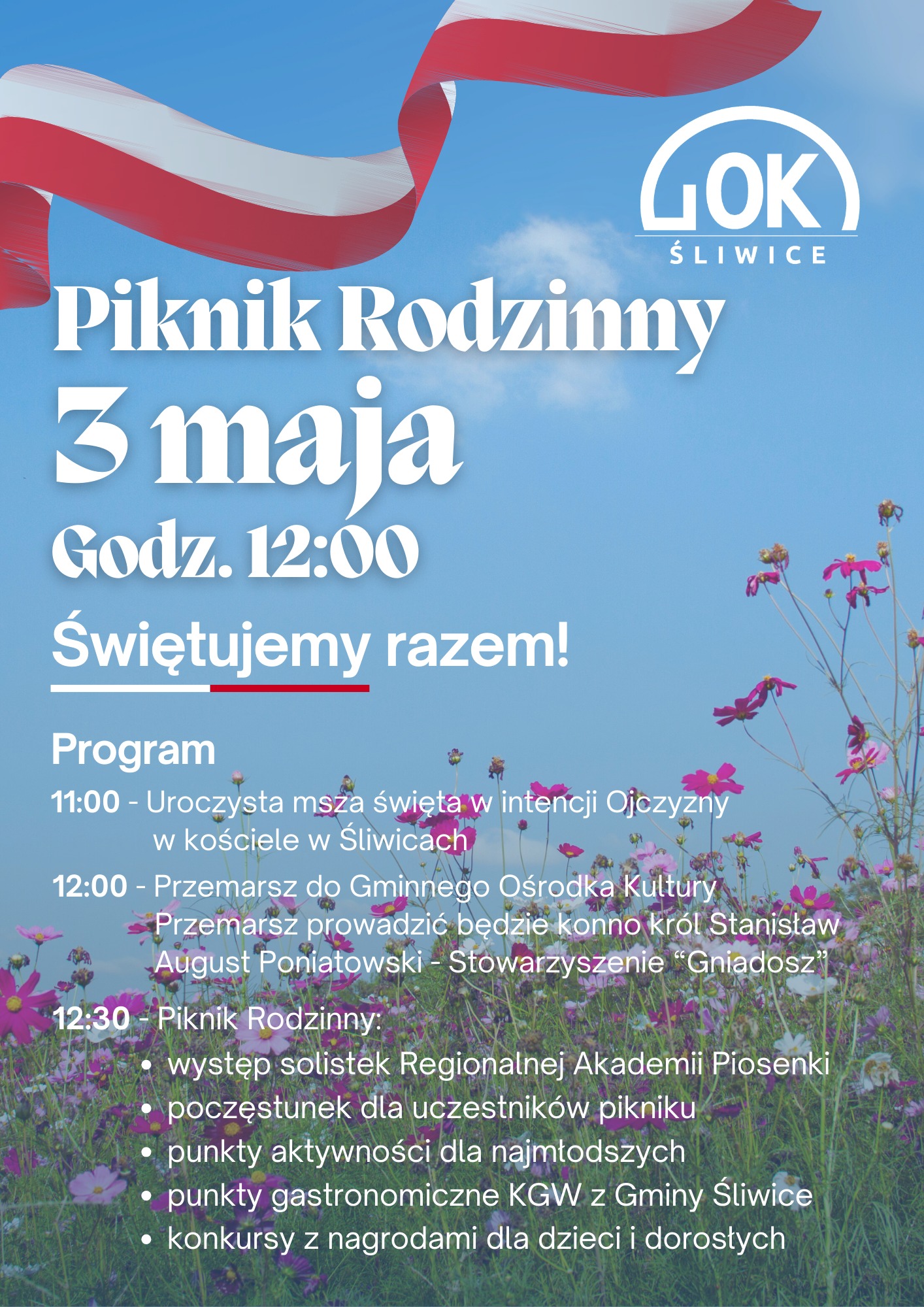Plakat pikniku rodzinnego 3 maja