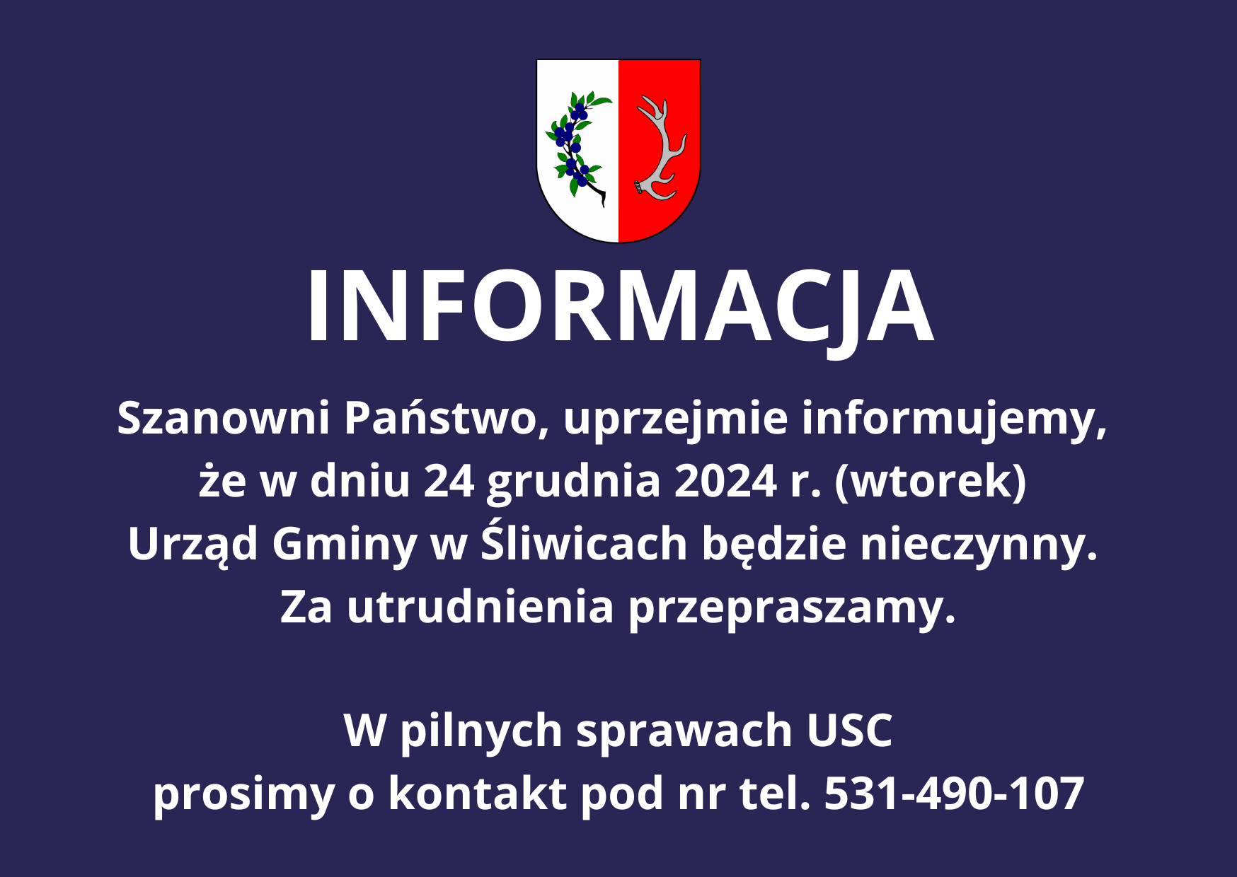 grafika z napisem, urząd będzie nieczynny