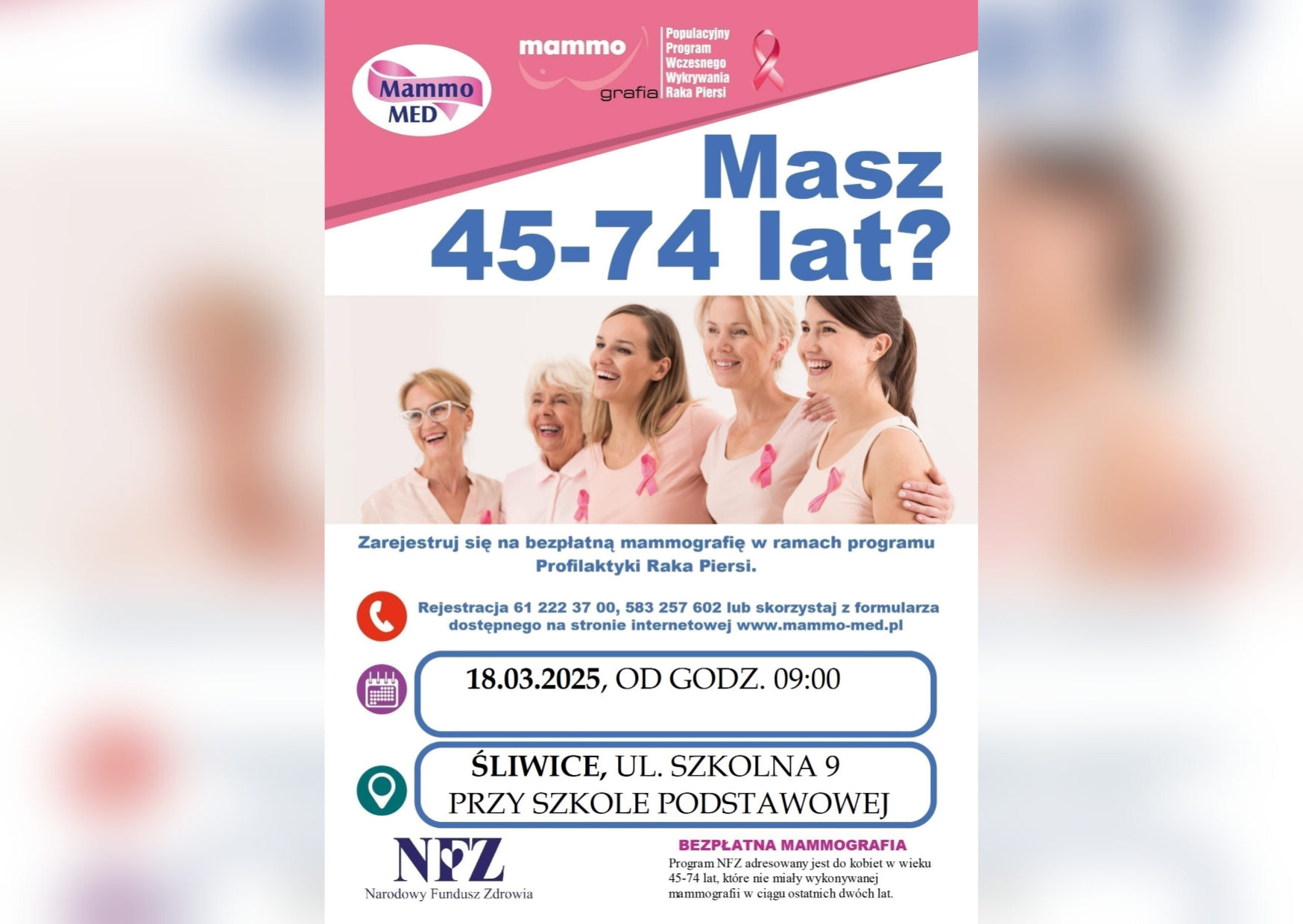 plakat bezpłatnej mammografii