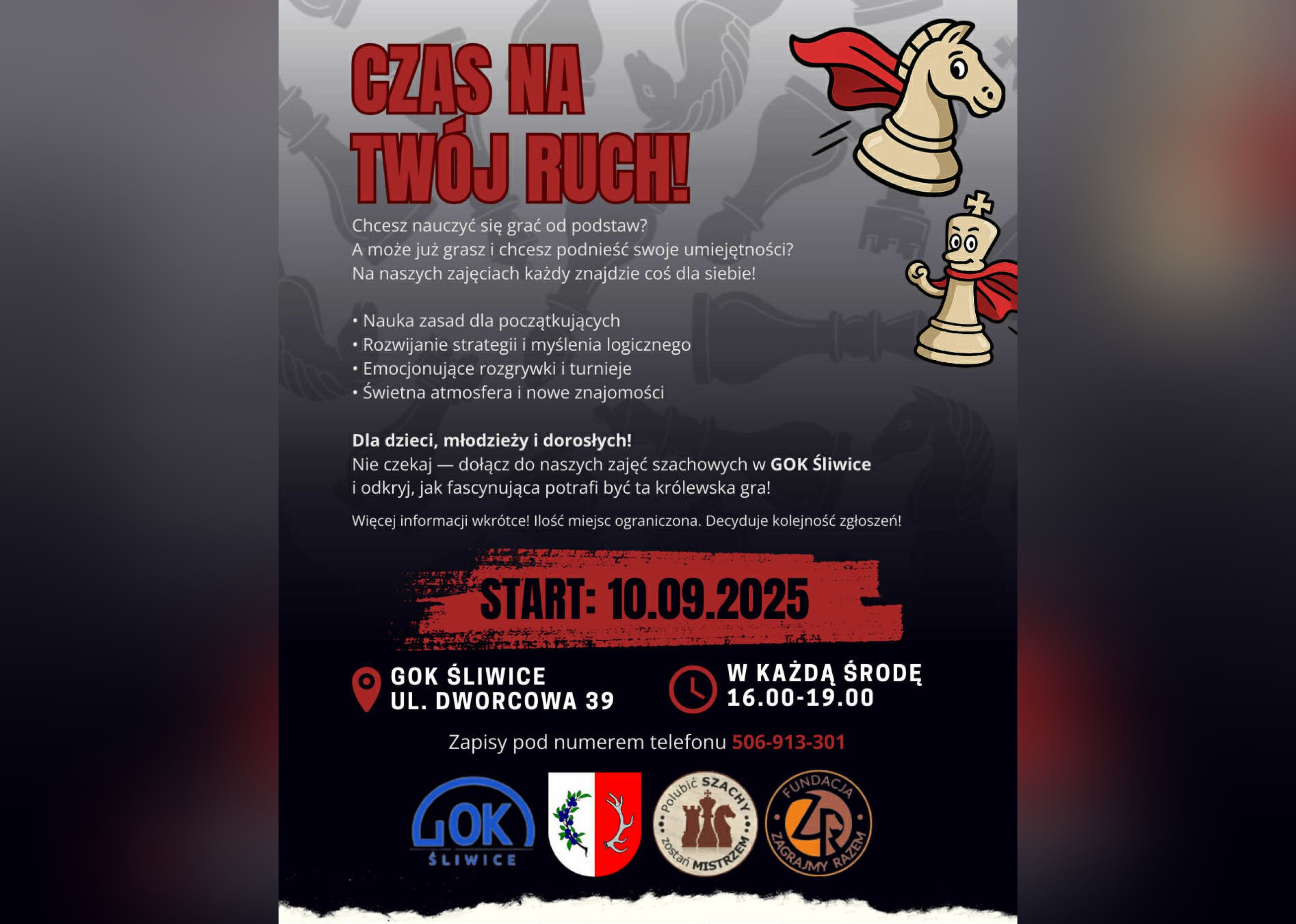 plakat czas na tw&oacute;j ruch, zajęcia szachowe