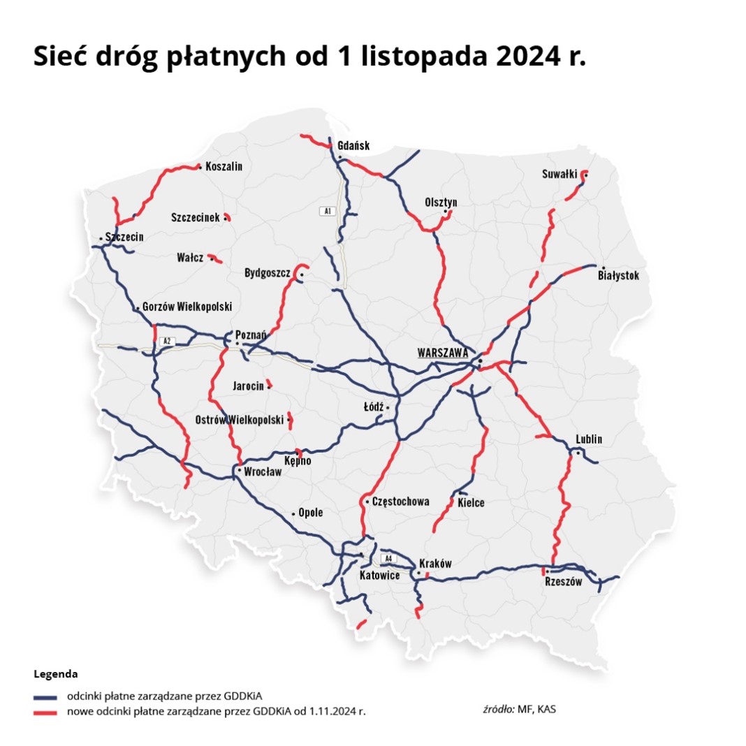 mapa z drogami płatnymi