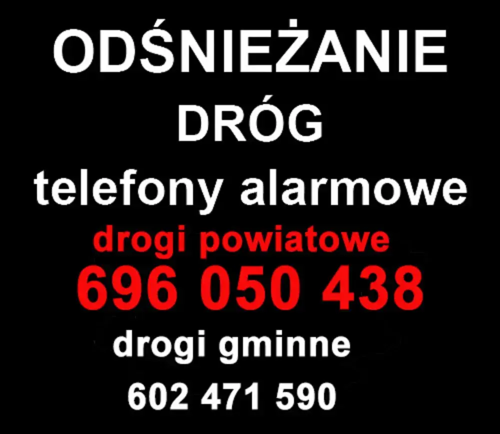 Odśnieżanie dróg telefony alarmowe:
