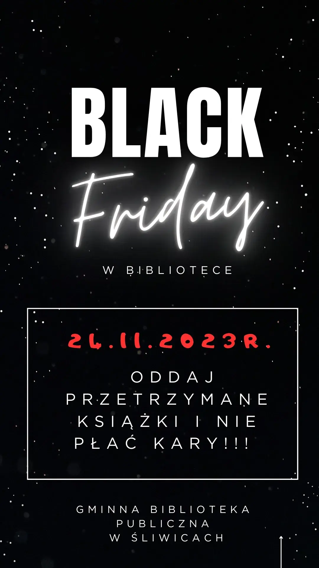 plakat black friday w bibliotece