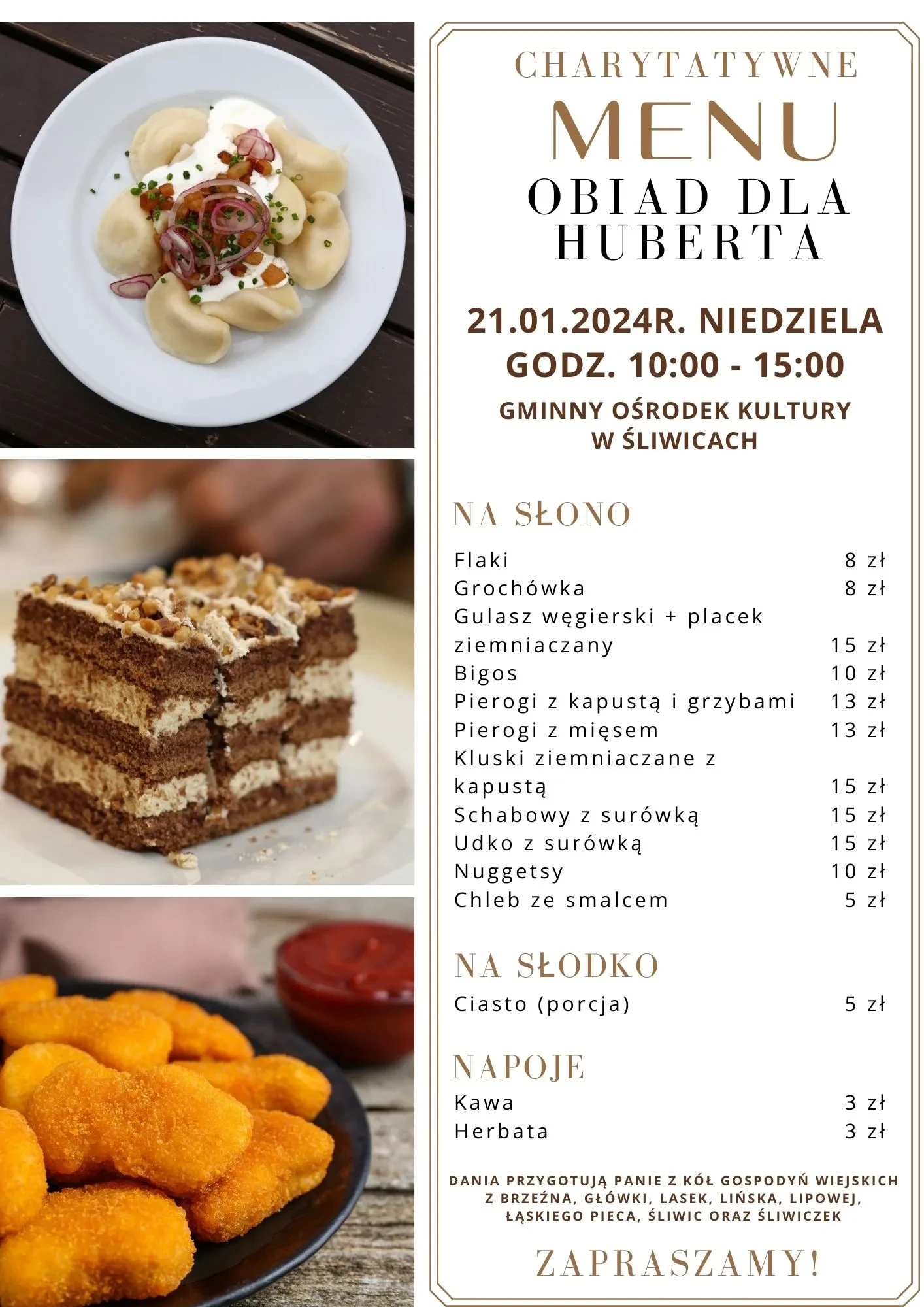 menu obiad charytatywny dla huberta