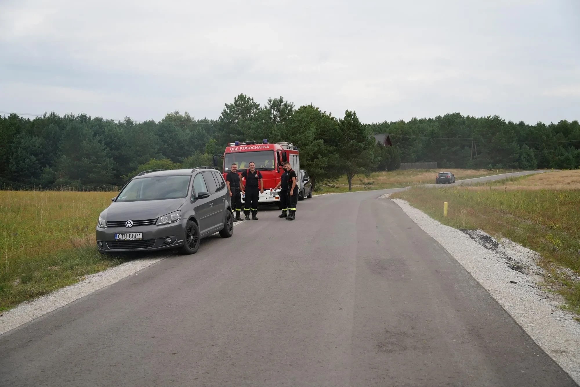 strażacy przy drodze