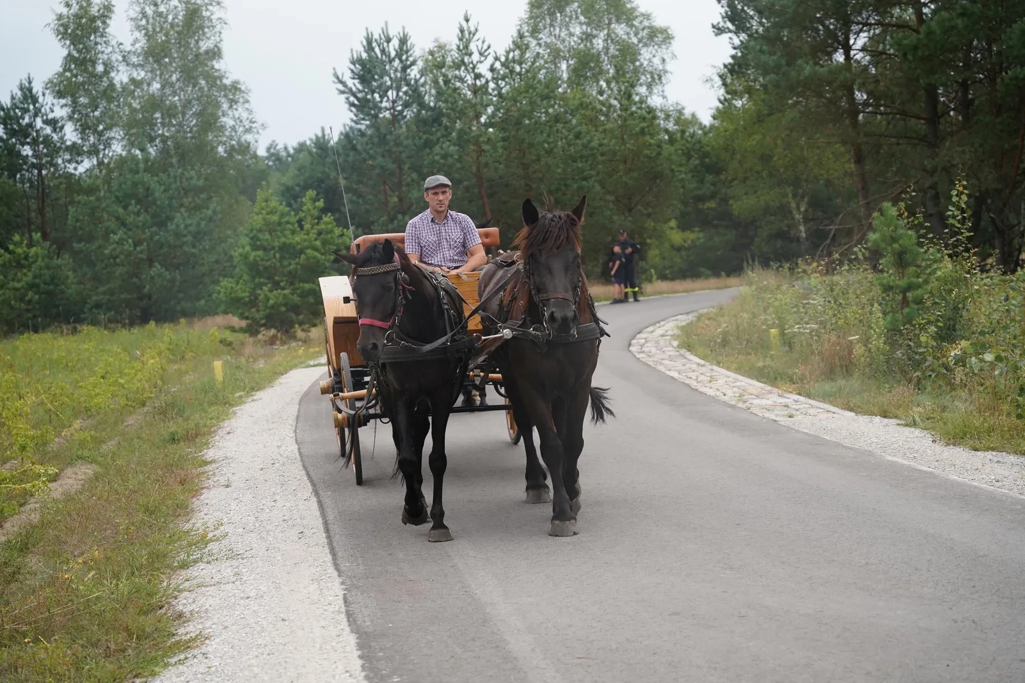 przejazd bryczką nowym asfaltem