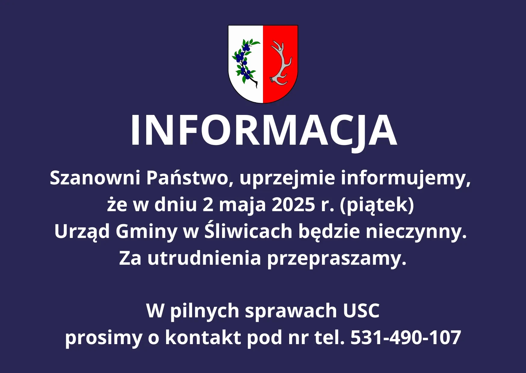 informacja 2 maja urząd nieczynny