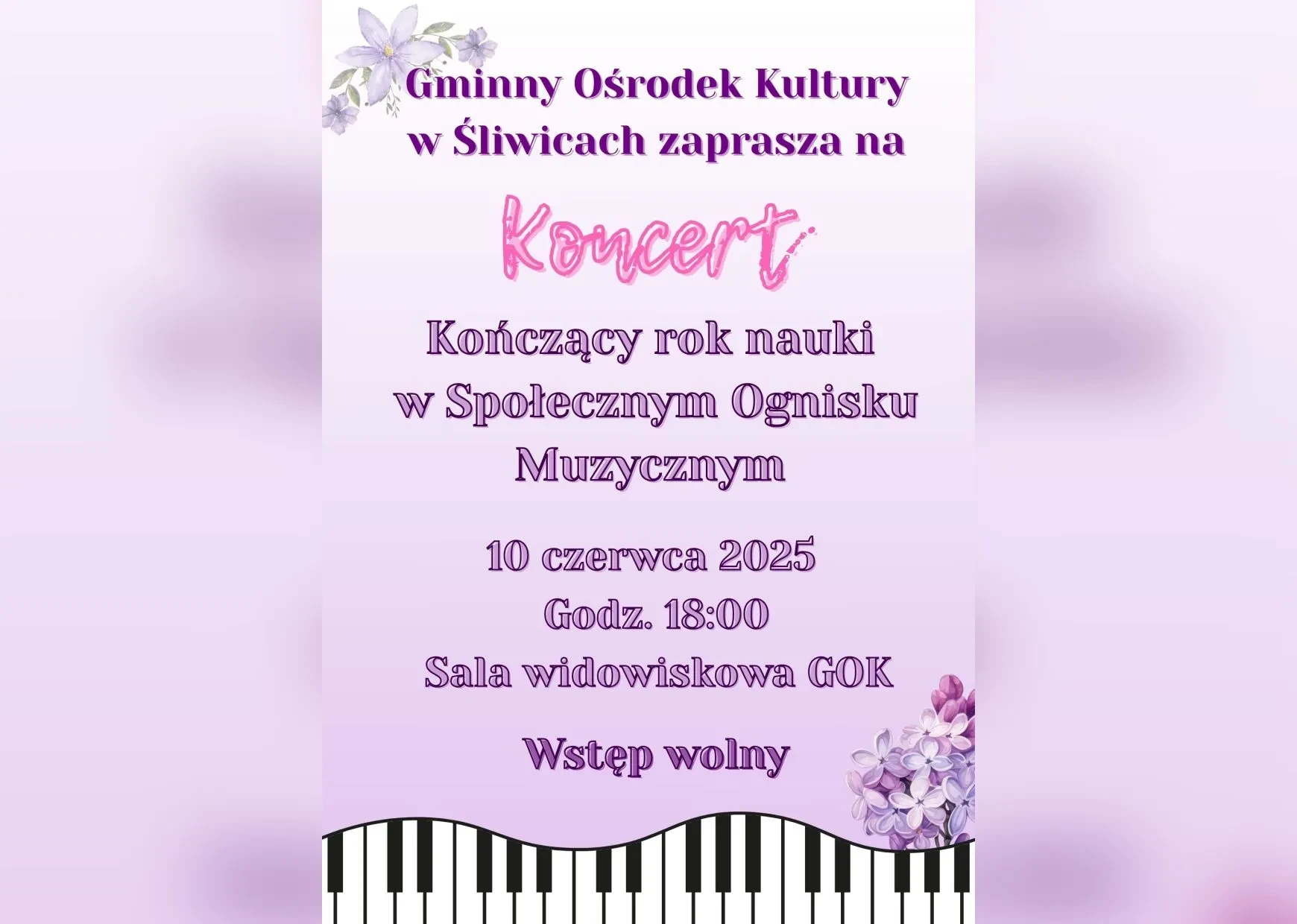 plakat koncertu kończącego rok nauki w społecznym ognisku muzycznym