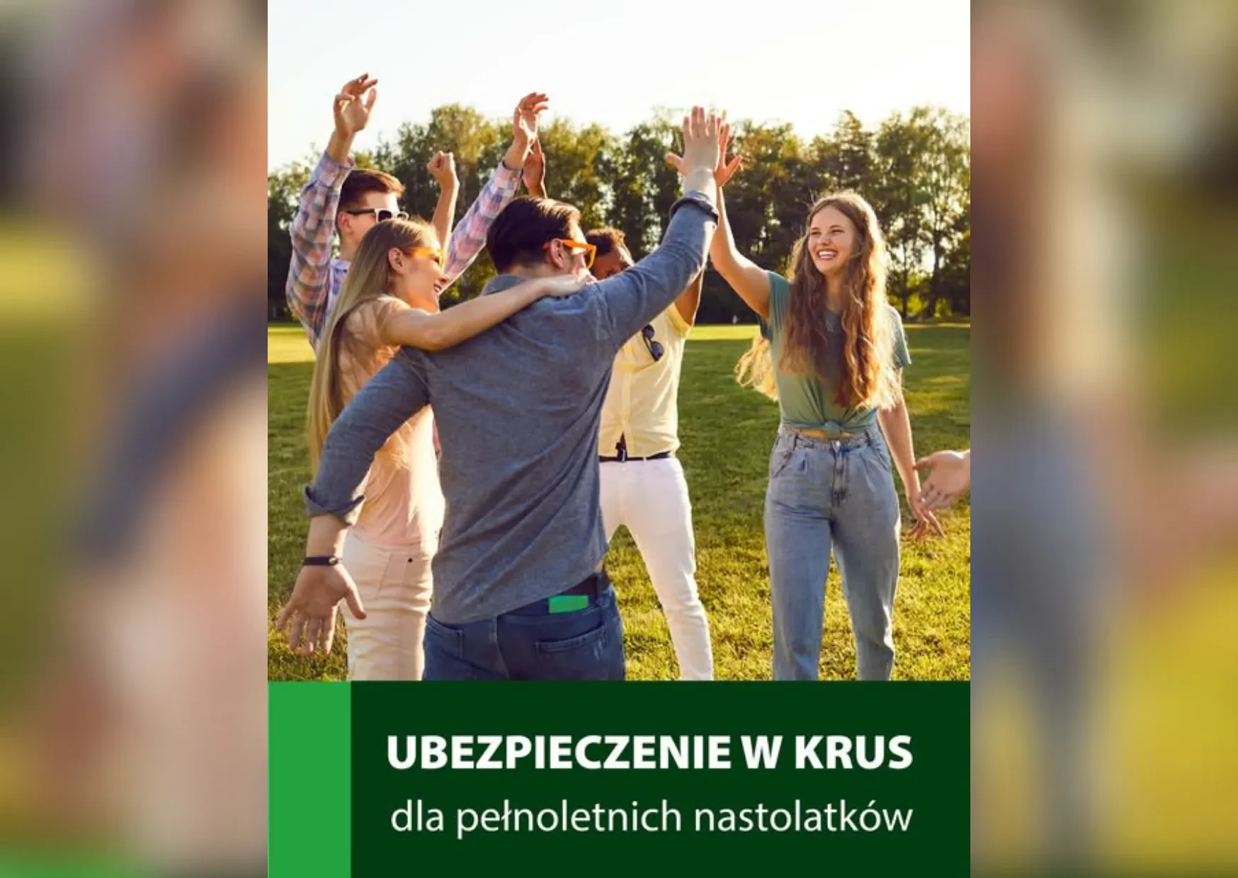 grafika z napisem ubezpieczenie w krus... w tle nastolatkowie
