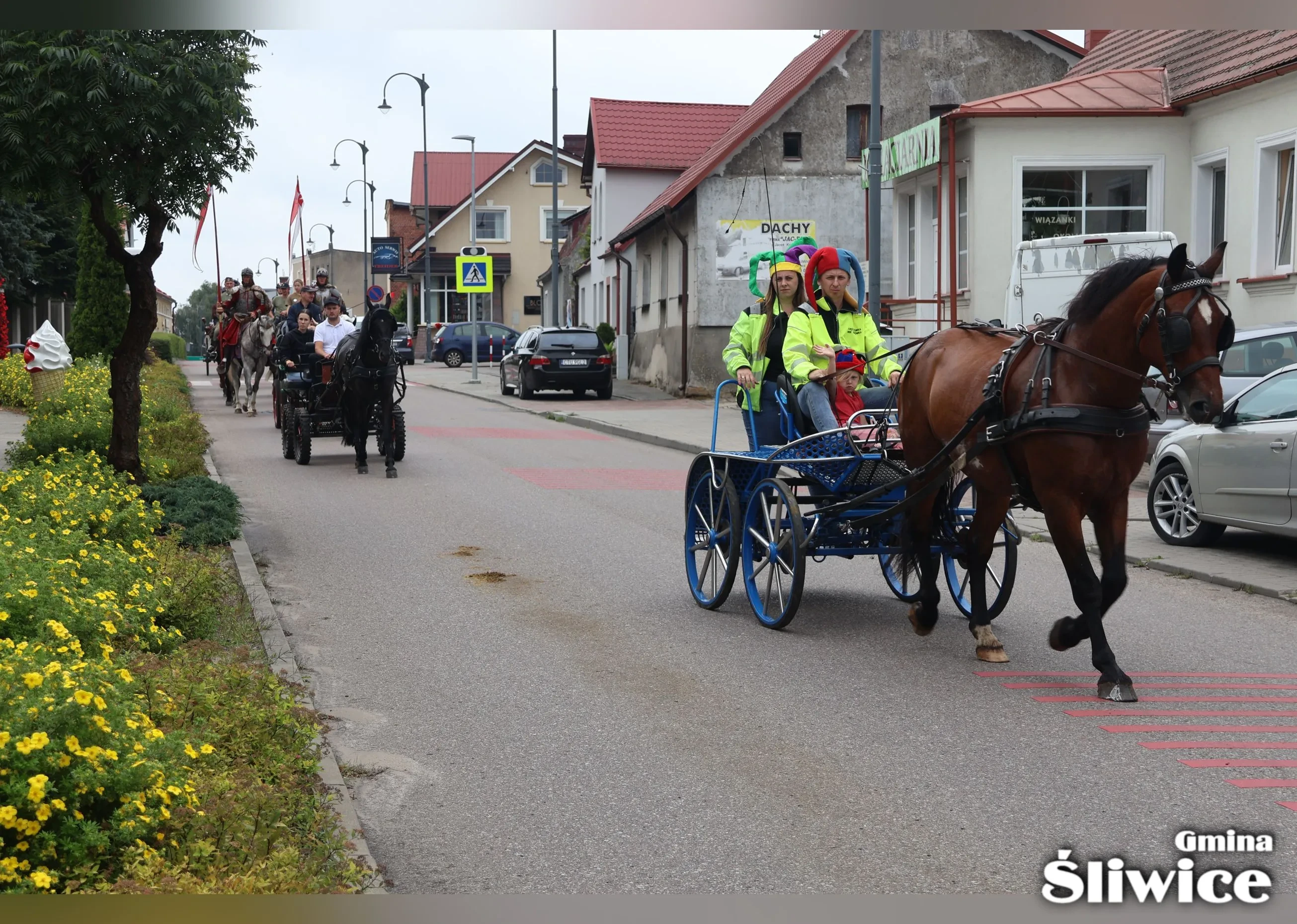 koń z niebieską bryczką