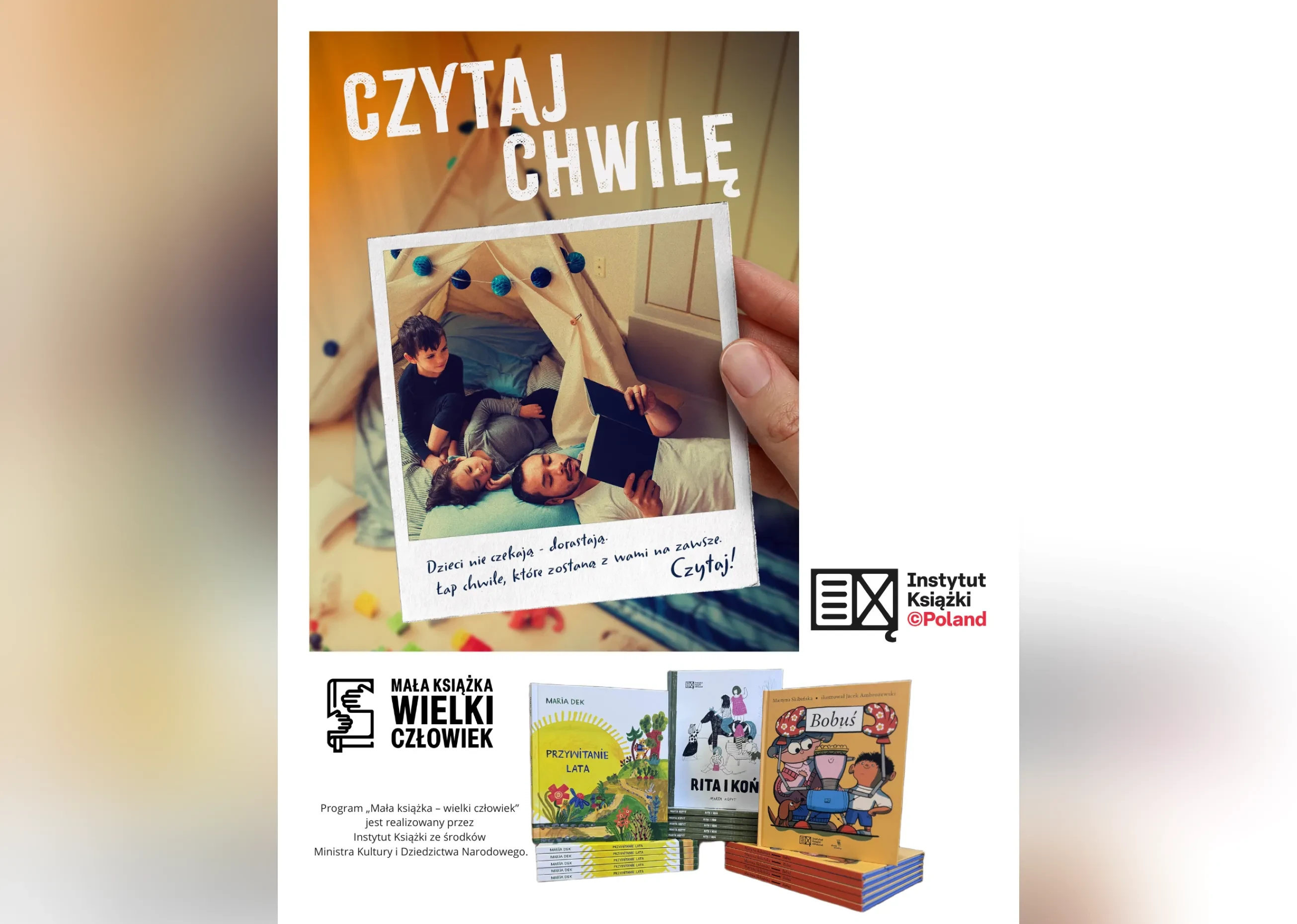 grafika czytaj chwilę mała książka wielki człowiek