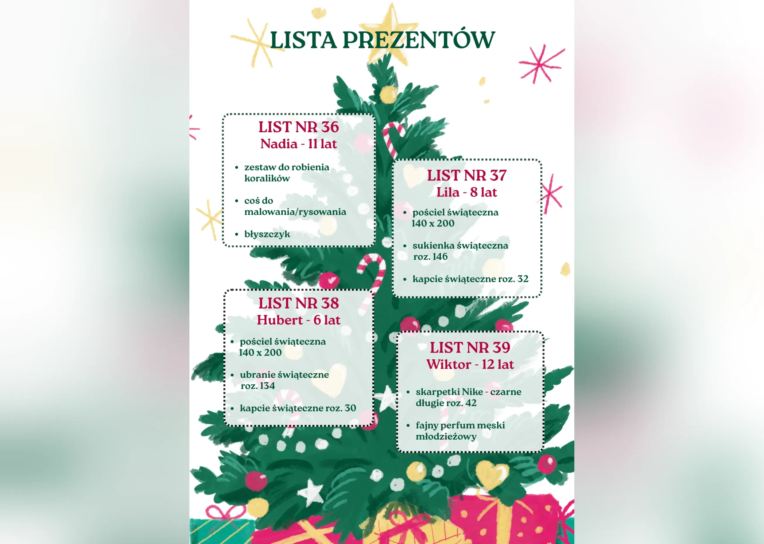 Świąteczne marzenia lista prezentów od 36-39