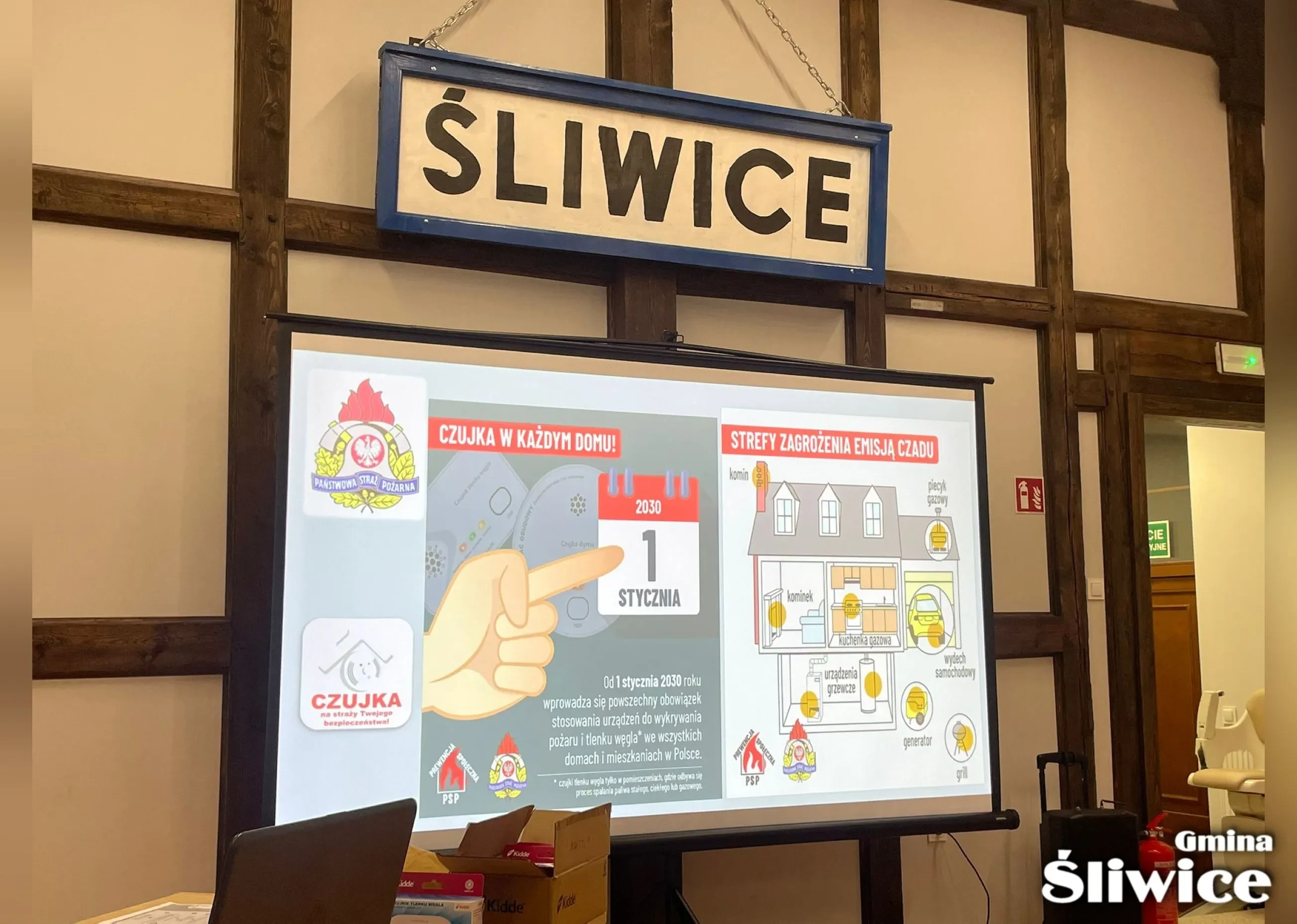 prezentacja na sali, w tle napis Śliwice